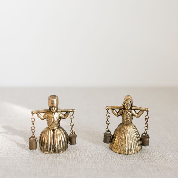 Vintage Other - Vintage Brass Bell Water Carrier Figurines Pair Collectible